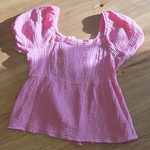 Hippie Rose Pink Smocked Blouse | Size L | Puff Sleeve Peplum Top